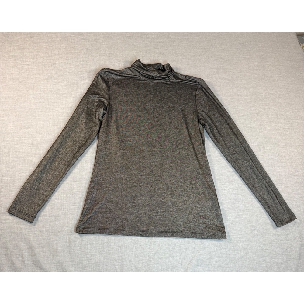 J.McLaughlin Womens XS Charcoal Grey Metallic Shimmer Turtleneck Top Long Sleeve